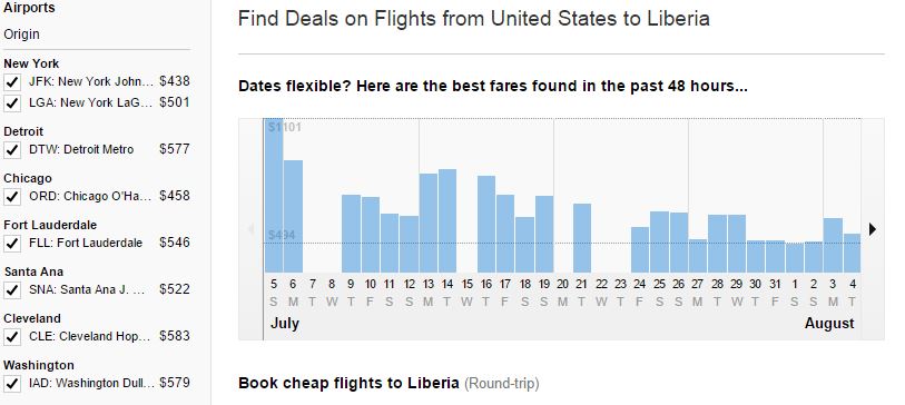 Cheap flights to Liberia Kayak link